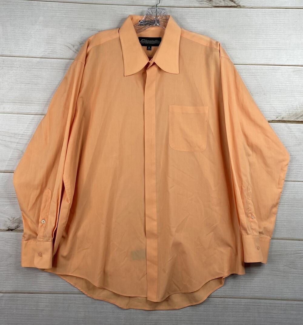 Men's Diamante Single Needle Tailoring Long Sleeve Button Up Shirt 2XL 17 32/33